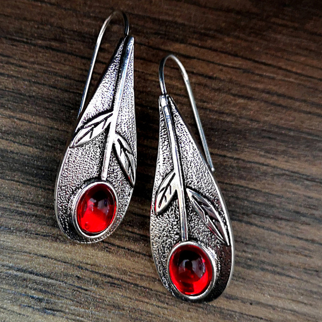 Vintage Red Crystal Earrings In Silver