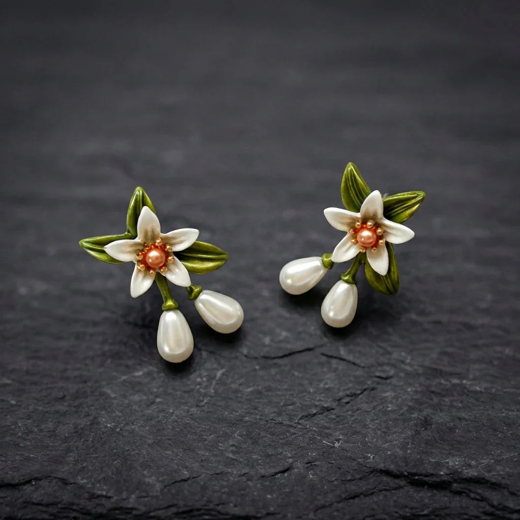 Botanical Pearl Drop Earrings