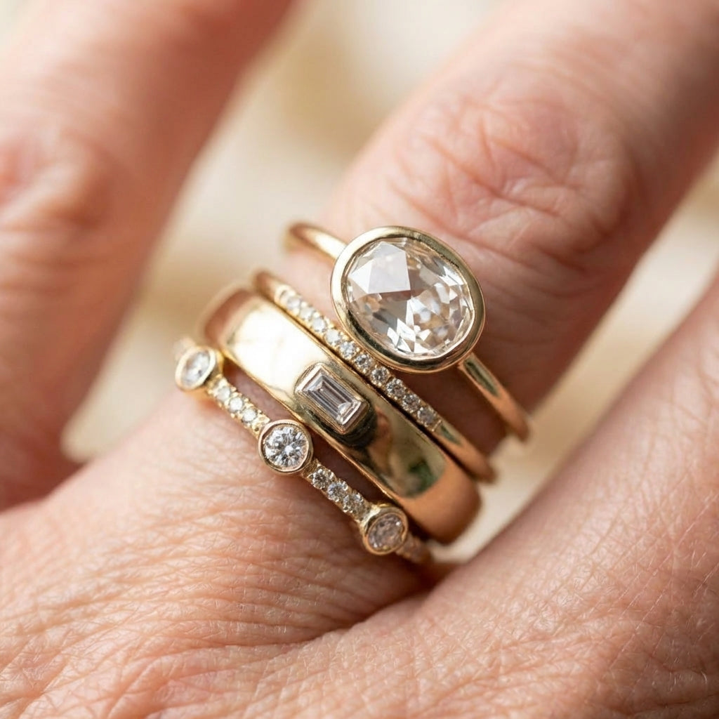 Gold Crystal Ring Set