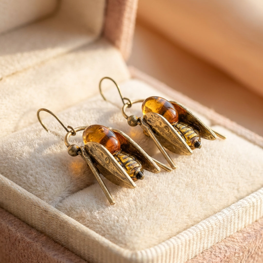Vintage Amber Bee Earrings