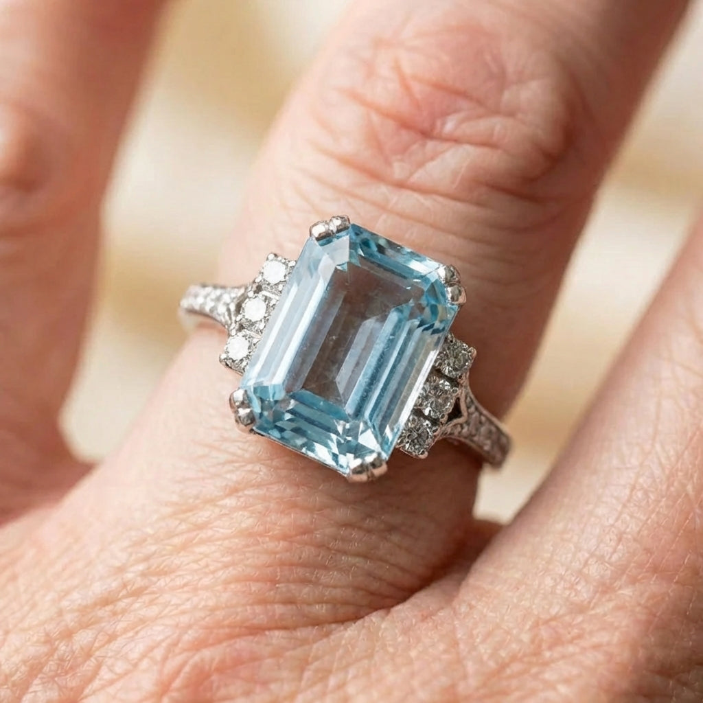 Vintage Blue Cubic Zirconia Silver Ring