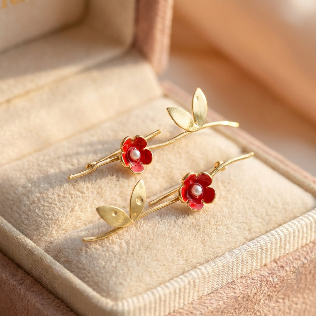 Elegant Red Flower Earrings