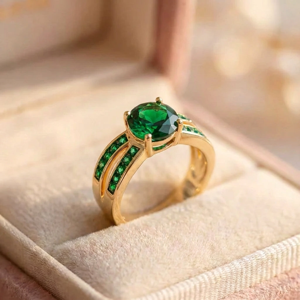 Crystal Green Zircon Gold Ring