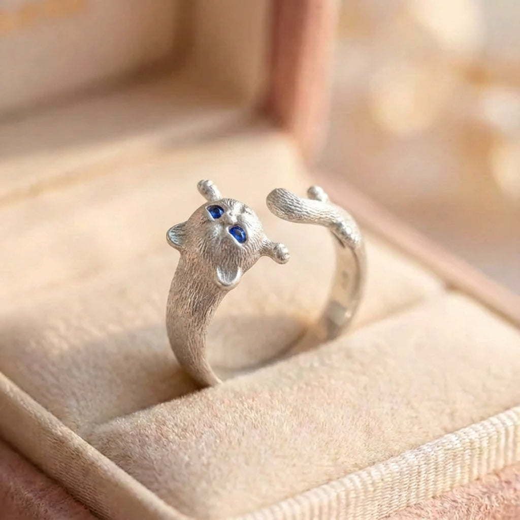 Adjustable 925 Sterling Silver Kitten Ring