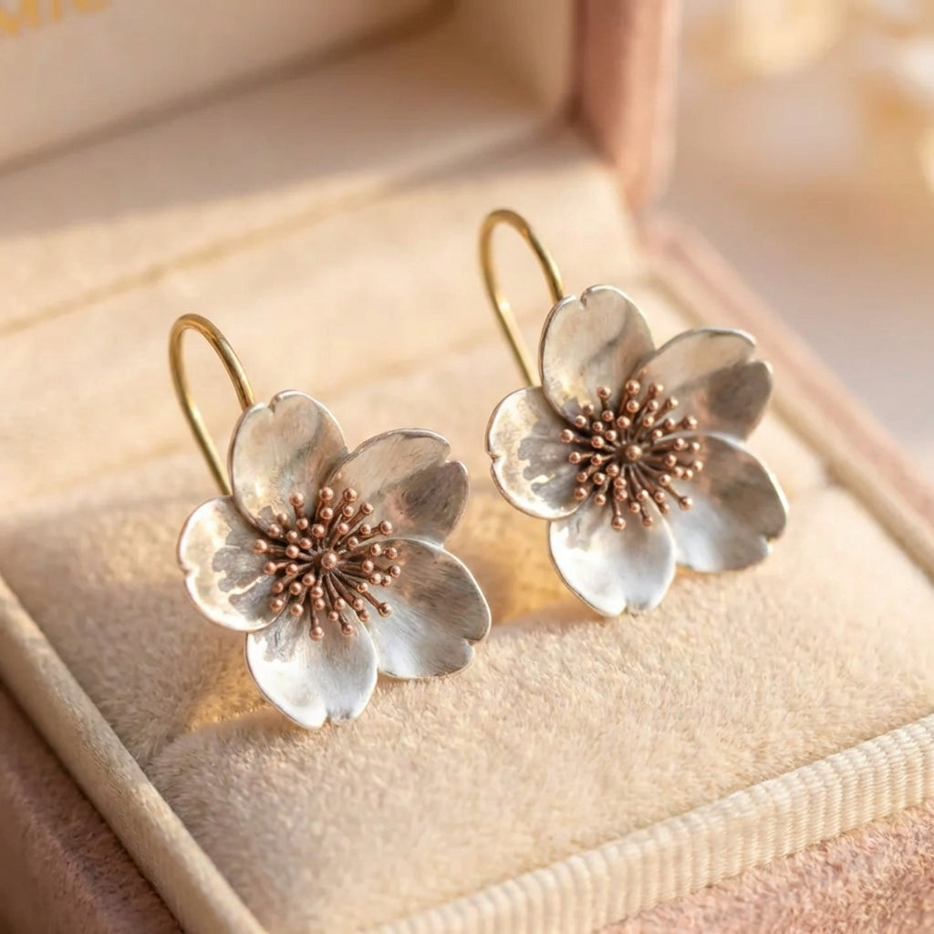 Vintage Silver & Gold Blossom Earrings