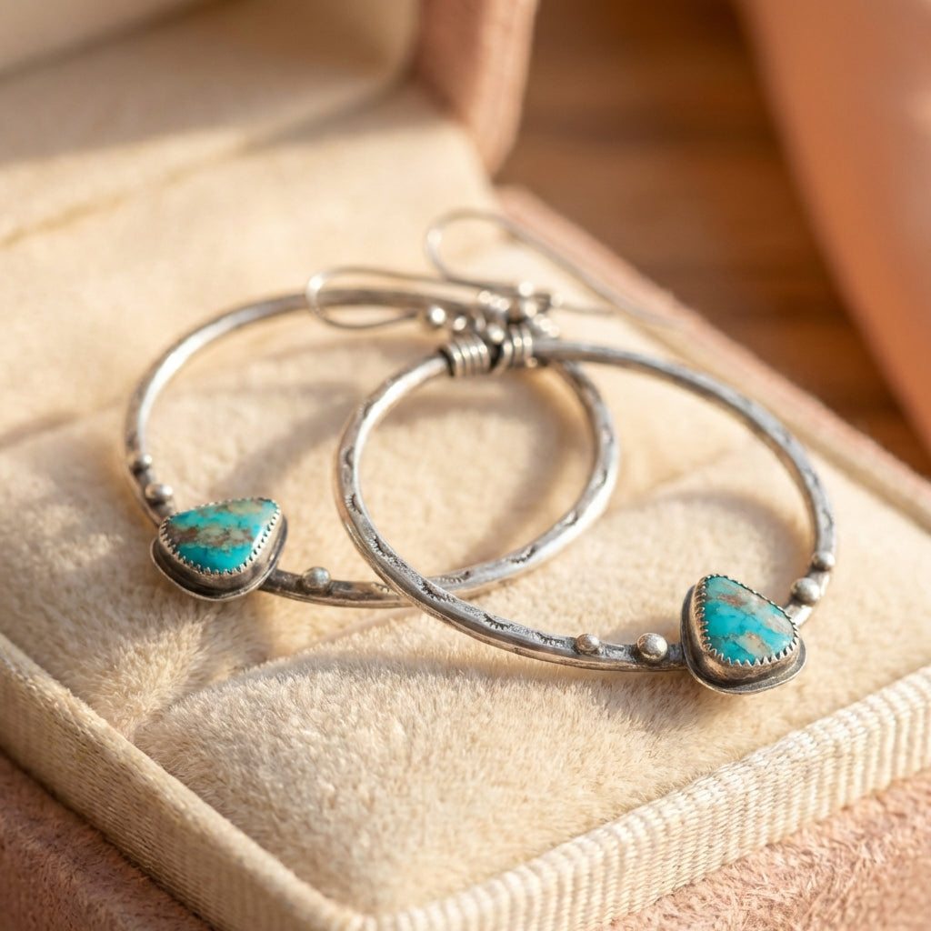 Vintage Circular Turquoise Stone Earrings