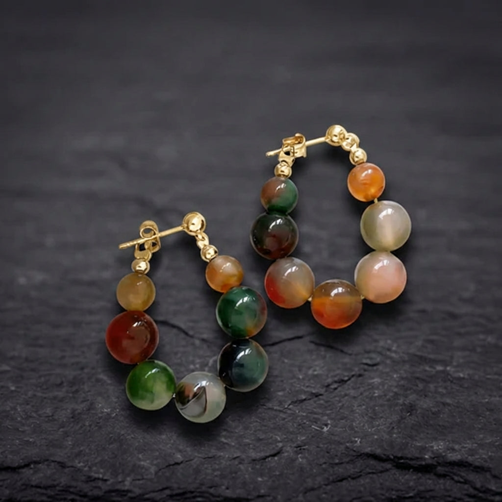 Elegant Stone Beaded Hoop Earrings