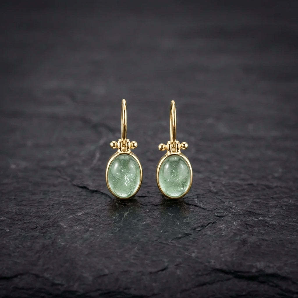 Vintage Earrings With Green Moonstone