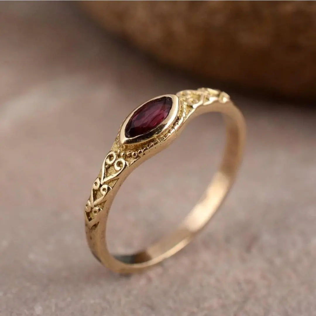 Golden Vintage Ring With Red
