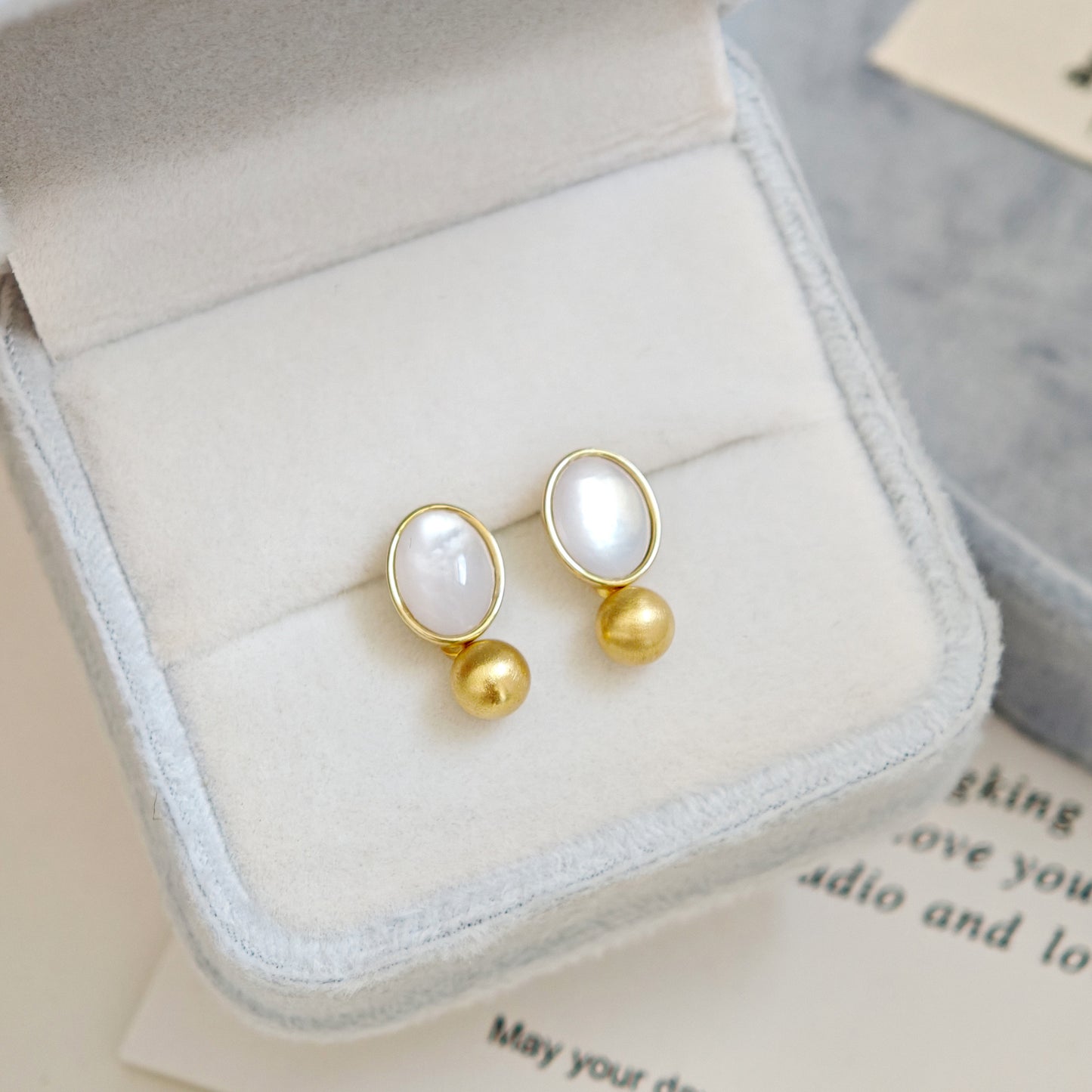 Blue Stone Pearl Earrings