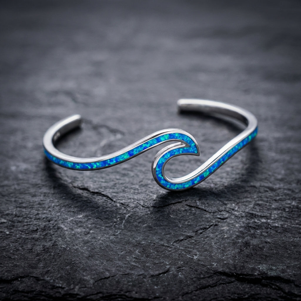 Sea Wave Opal Bracelet In Silver Sustainable Ocean Inspired Jewelry