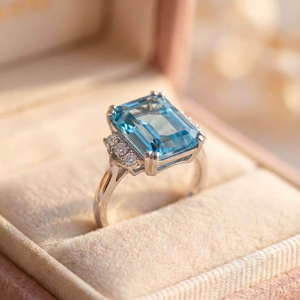 Vintage Blue Cubic Zirconia Silver Ring
