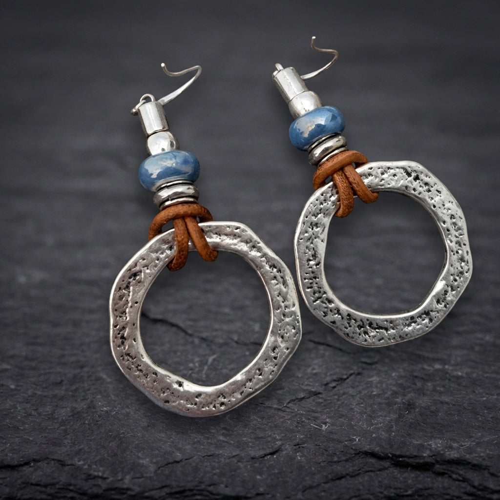 Vintage Boho Silver Circle Earrings