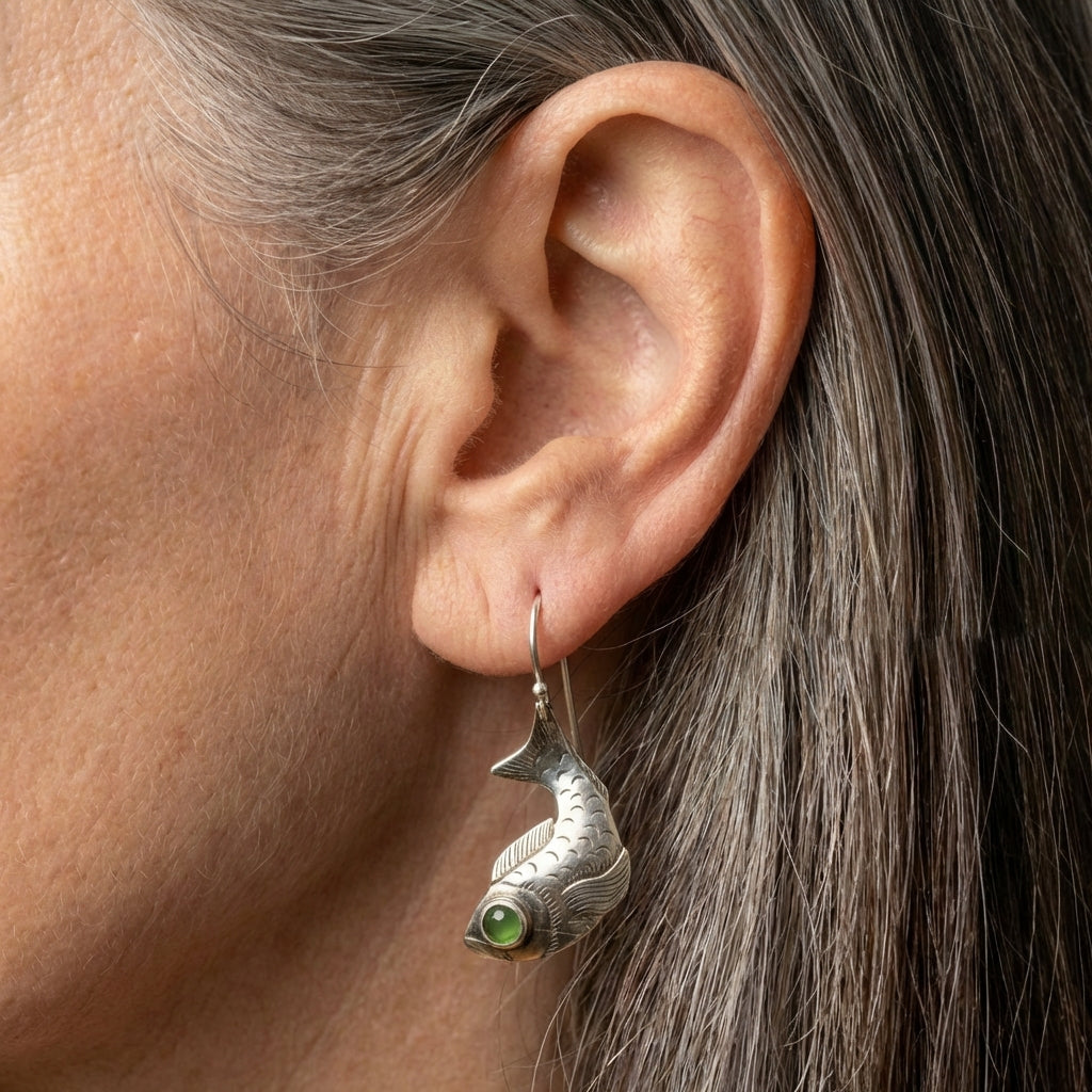 Fish Green Stone Earrings