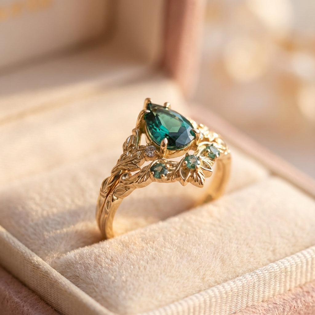 Vintage Floral Green Stone Ring