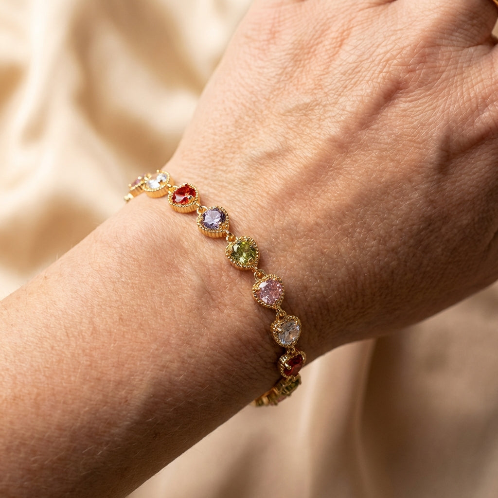 Gold Love Heart Rainbow Bracelet