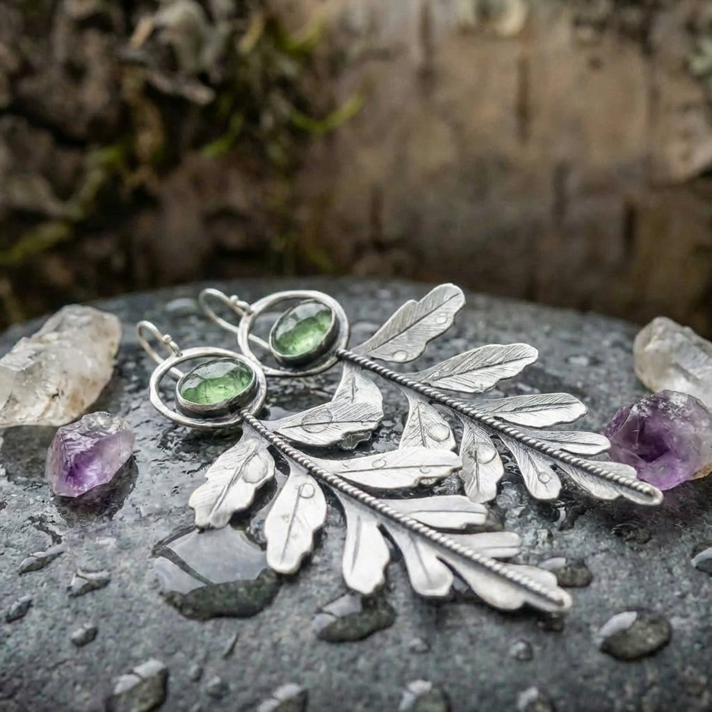 Vintage Leaf Green Stone Earrings