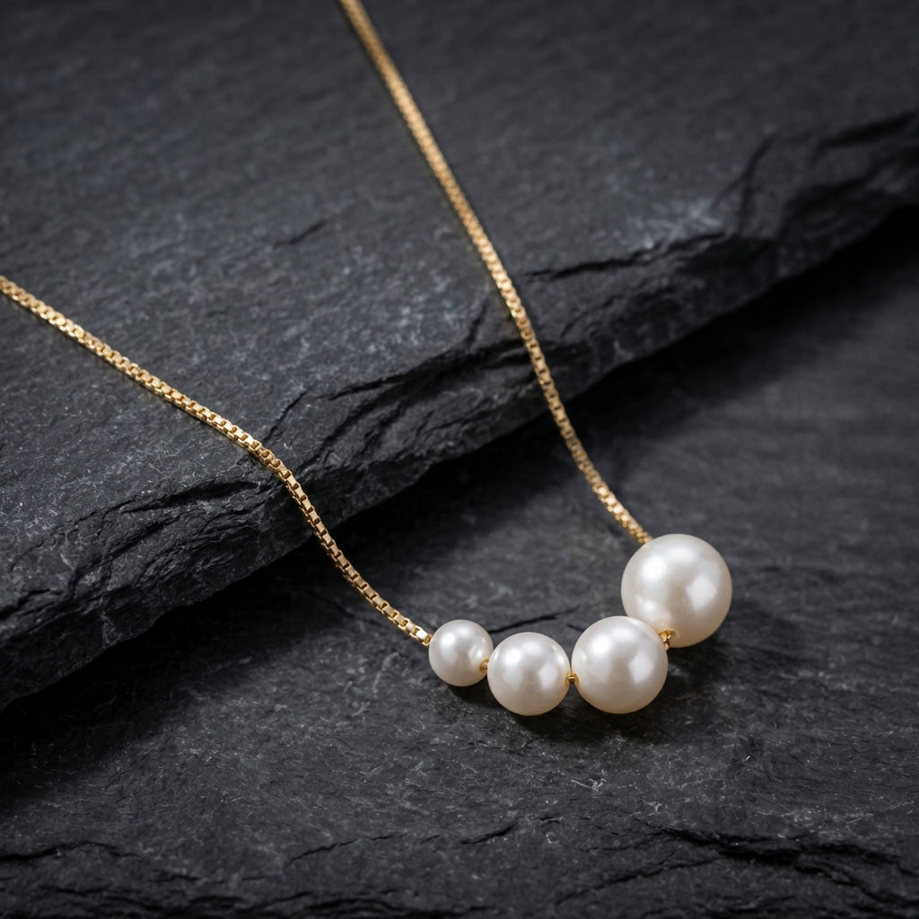 Vintage Pearl String Pendant Gold Chain Necklace