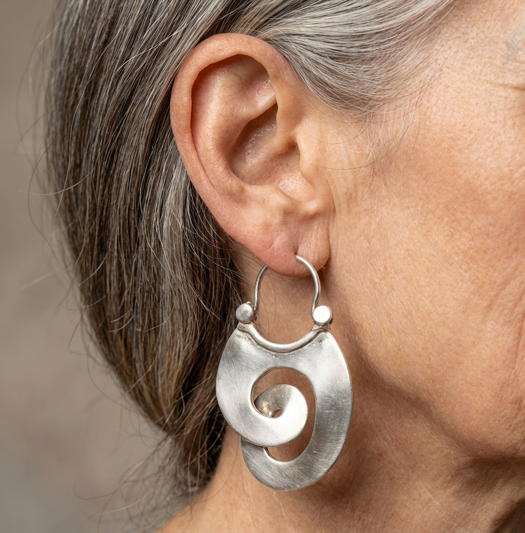Vintage Spiral Dangle Silver Earrings