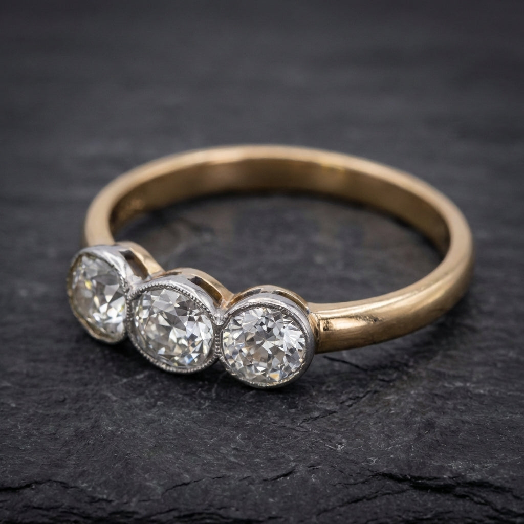 Vintage Three Glass Gold Ring