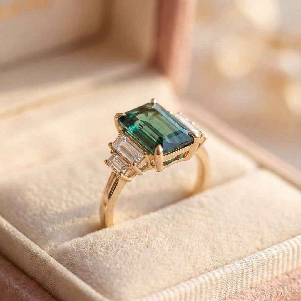 Vintage Turquoise Cubic Glass Ring