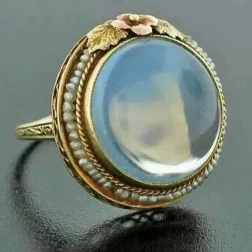 Vintage Inlaid Round Moonstone Ring