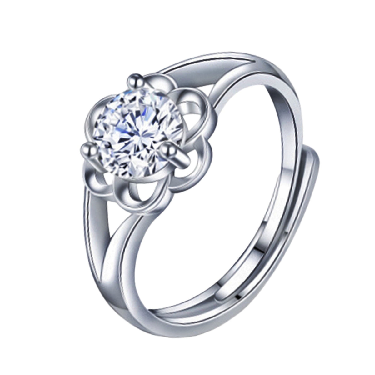 Crystal Flower Orbit Silver Ring