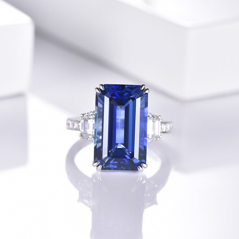 Vintage Blue Cubic Glass Silver Ring