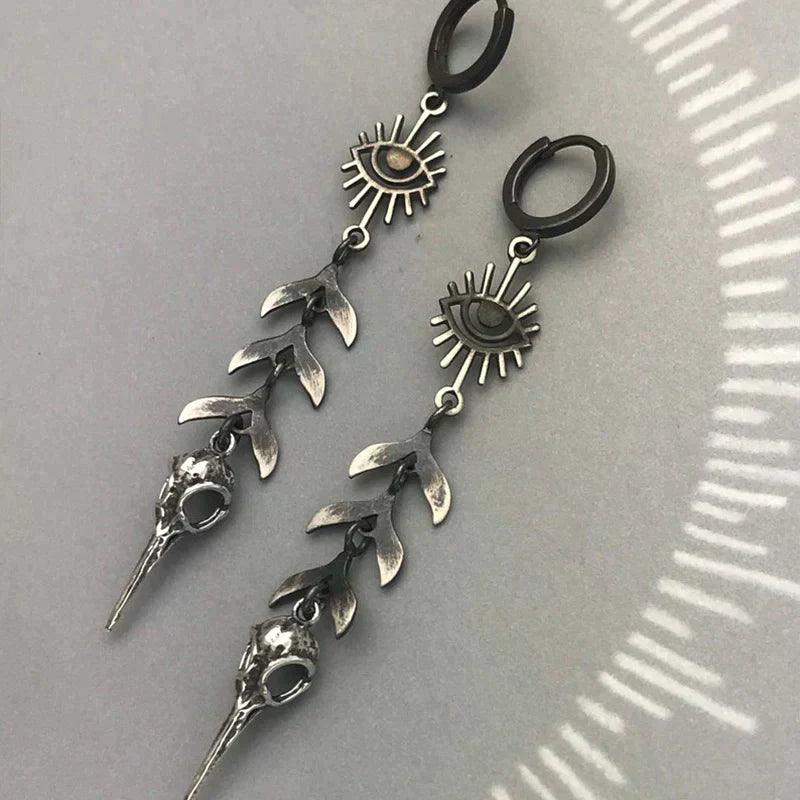 Boho Mask Pendant Earrings In Silver