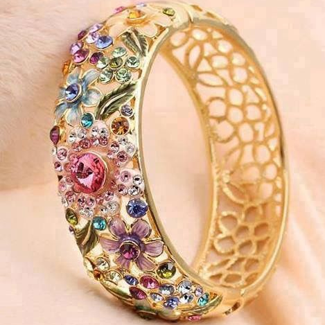 Golden Colorful Crystal Hollow Ring