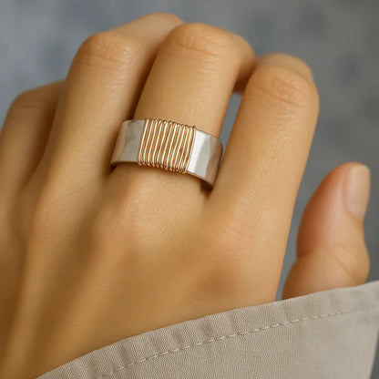 Vintage Golden Threads Silver Ring