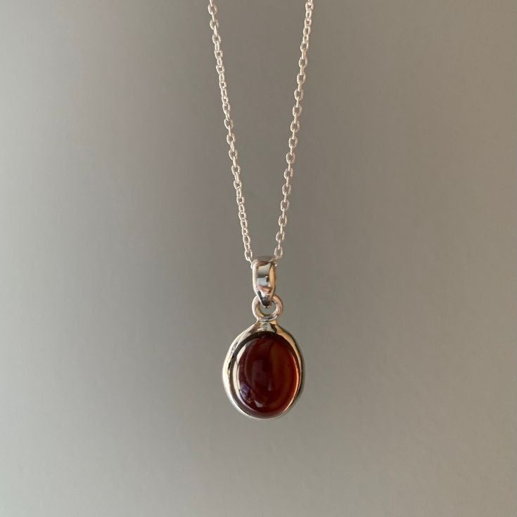 Rounded Red Stone Silver Necklace