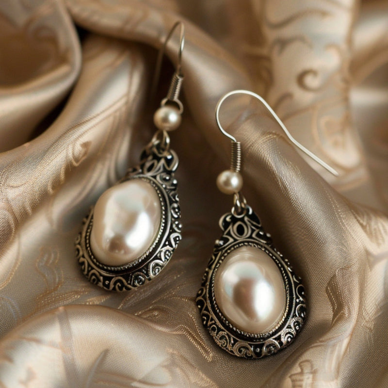 Vintage-Inspired Sterling Silver Pearl Drop Earrings