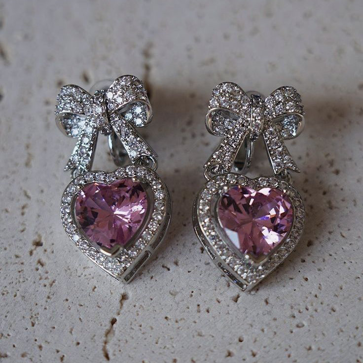Bow Heart Drop Earrings