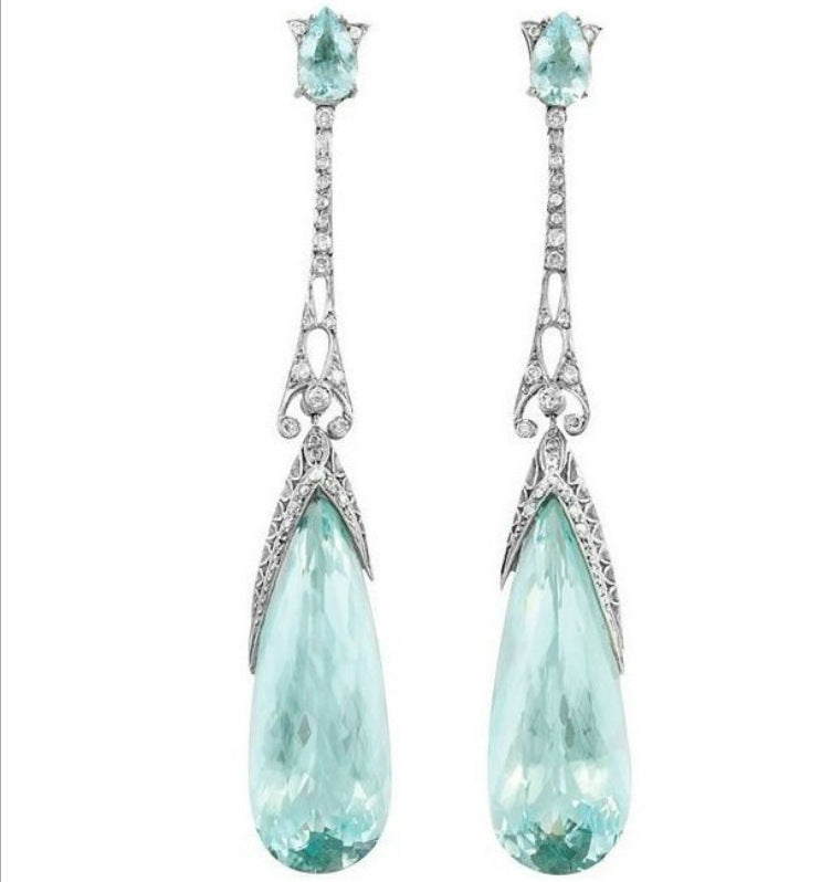 Vintage Art Deco Aquamarine Drop Earrings