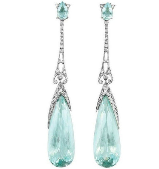 Vintage Art Deco Aquamarine Drop Earrings