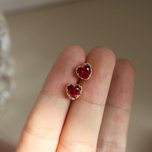 Ruby Heart Stud Earrings
