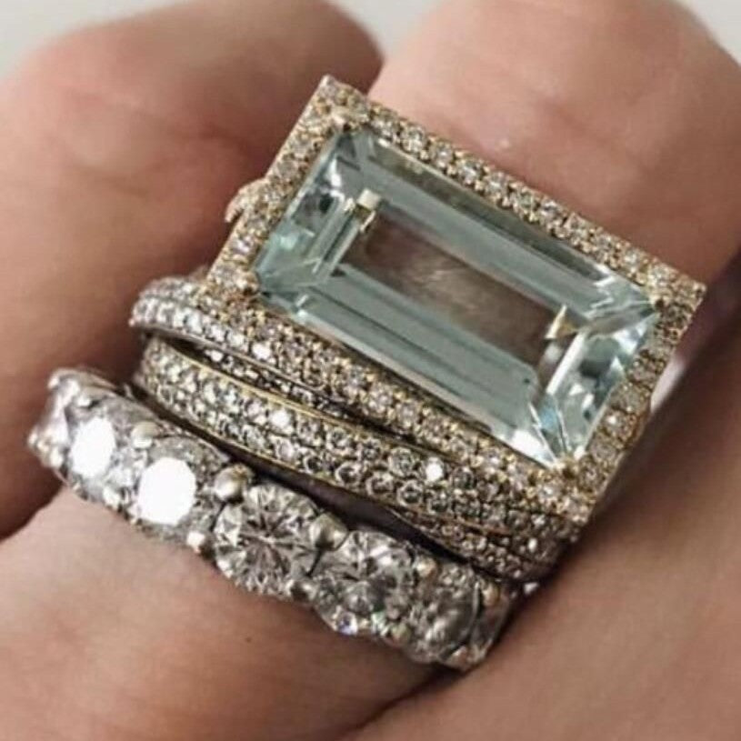 Vintage Silver Turquoise Glass Ring Set