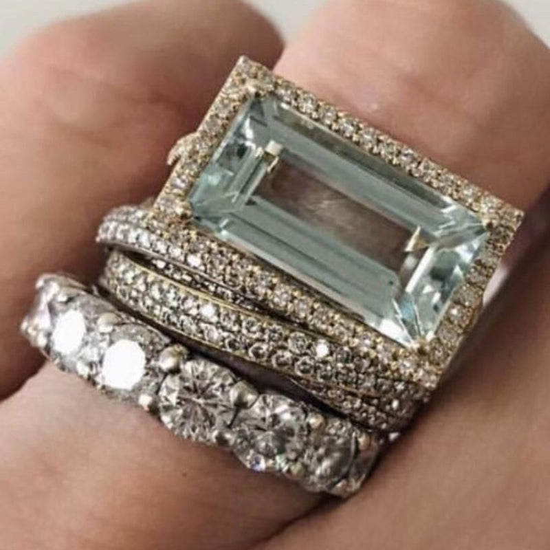 Vintage Silver Turquoise Glass Ring Set