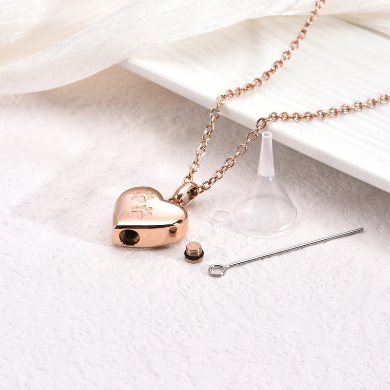 Pet Memorial Urn Necklace ��� Heart-Shaped Pendant With Paw Engraving