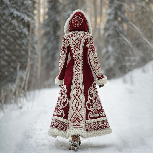 Comstylish Women's Vintage Viking Celtic Knot Pattern Knit Hooded Sweater Coat