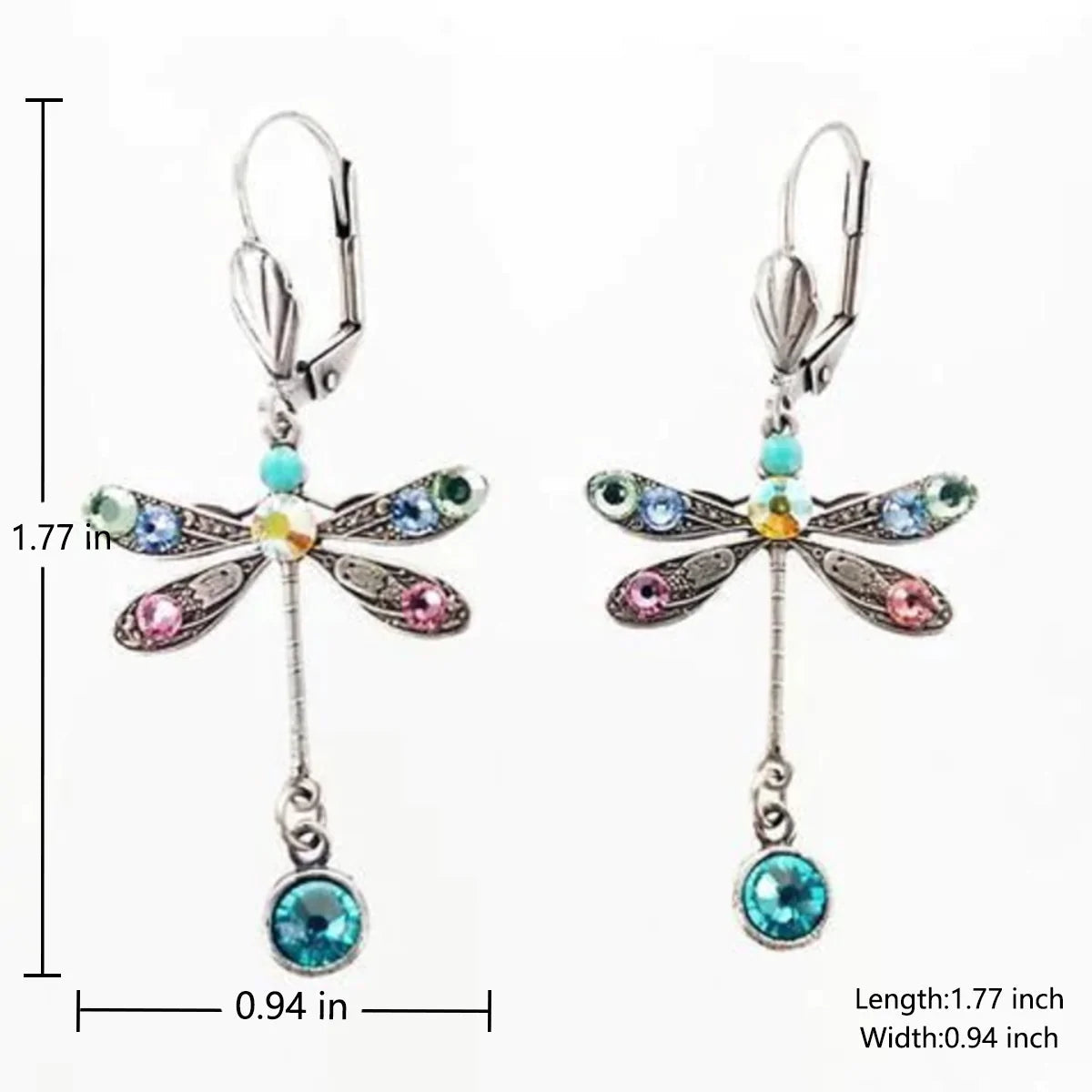 Elegant Multicolor Crystal Dragonfly Drop Earrings