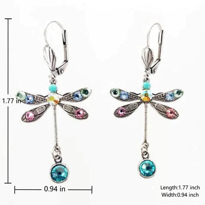 Elegant Multicolor Crystal Dragonfly Drop Earrings