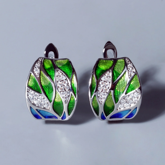 Green Enamel Zirconia Earrings