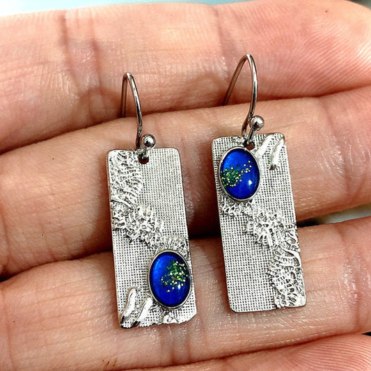 Earrings With Blue Crystal in Sterling Silver