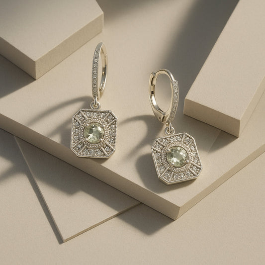 Green Amethyst Drop Sterling Silver Earrings