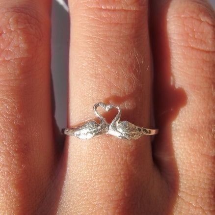Silvered Forged Swan Ring