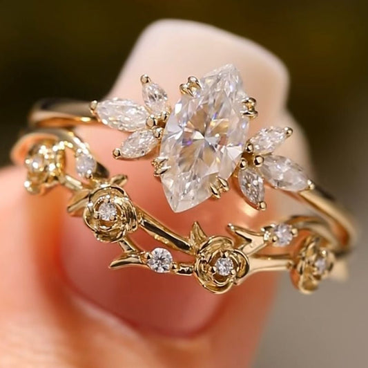 Crystalline Flower Gold Ring Set