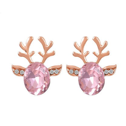 Festive Reindeer Crystal Stud Earrings