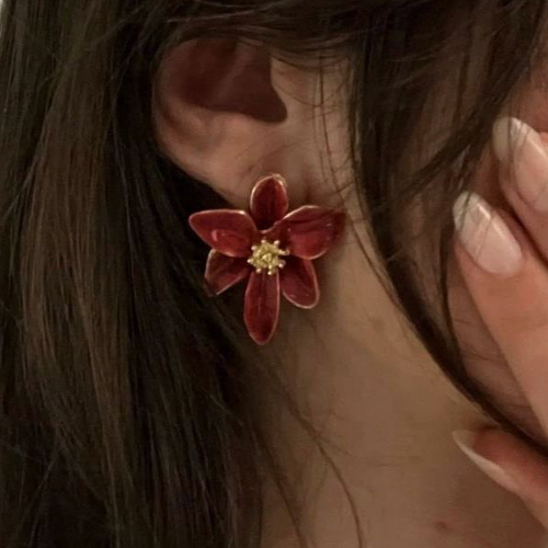 Crimson Petal Stud Earrings
